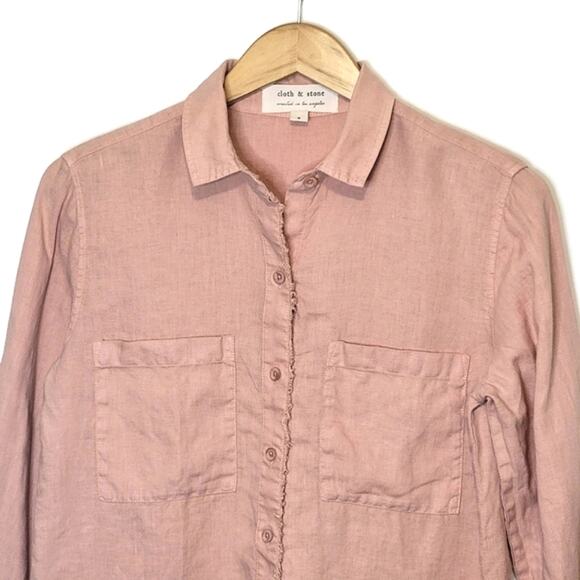 Cloth & Stone Linen Pink Button Down Shirt V Neck Long Sleeve Casual Workwear S - Picture 3 of 13